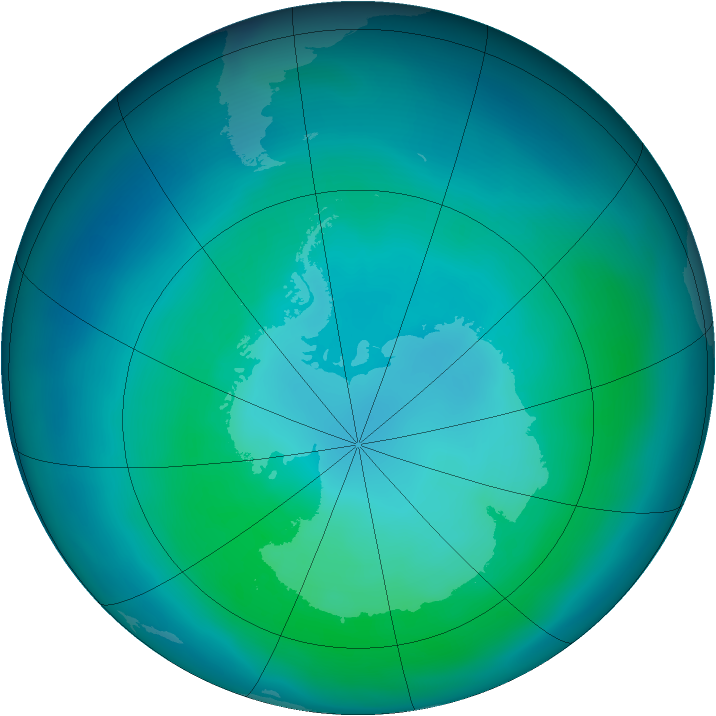 Antarctic ozone map for March 2014